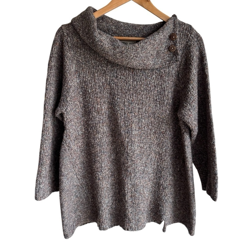 Habitat Knit Cowl Neck Sweater Sz L Grey Colourful Pullover Asymmetrical Fall